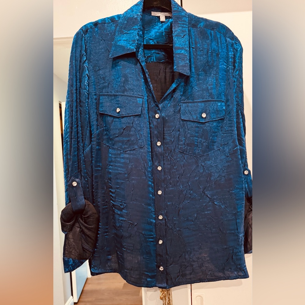 NY Collection Metallic Blue Blouse